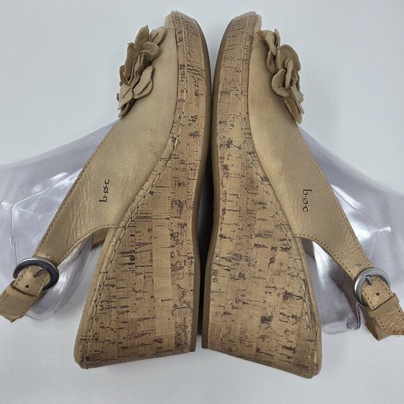 BOC Born Leather Slingback Dandee Bronze Wedge Sandals Flower Cork Cushion Sz 11 - Picture 12 of 14